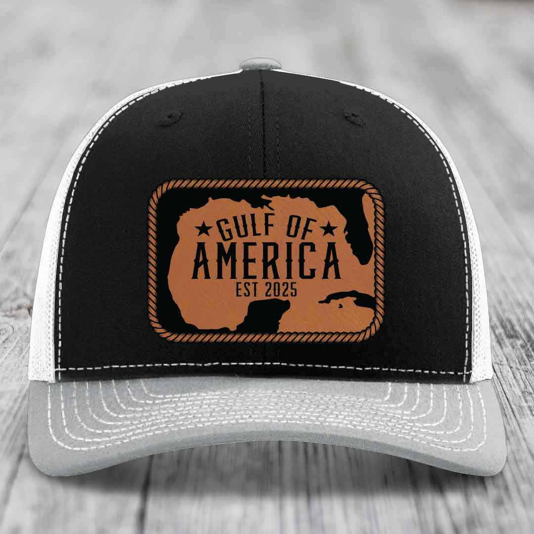 Gulf of America - Leather Patch Hat - Rawhide to Black Patch - Richardson 112 Snapback Trucker Hat