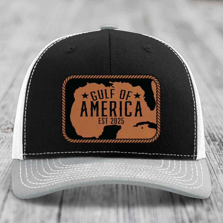 Gulf of America - Leather Patch Hat - Rawhide to Black Patch - Richardson 112 Snapback Trucker Hat