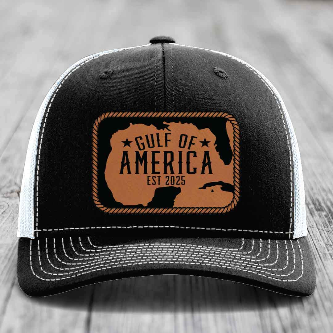 Gulf of America - Leather Patch Hat - Rawhide to Black Patch - Richardson 112 Snapback Trucker Hat