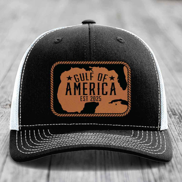 Gulf of America - Leather Patch Hat - Rawhide to Black Patch - Richardson 112 Snapback Trucker Hat