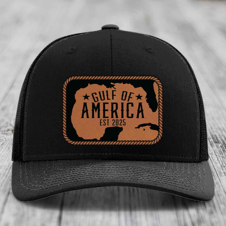 Gulf of America - Leather Patch Hat - Rawhide to Black Patch - Richardson 112 Snapback Trucker Hat