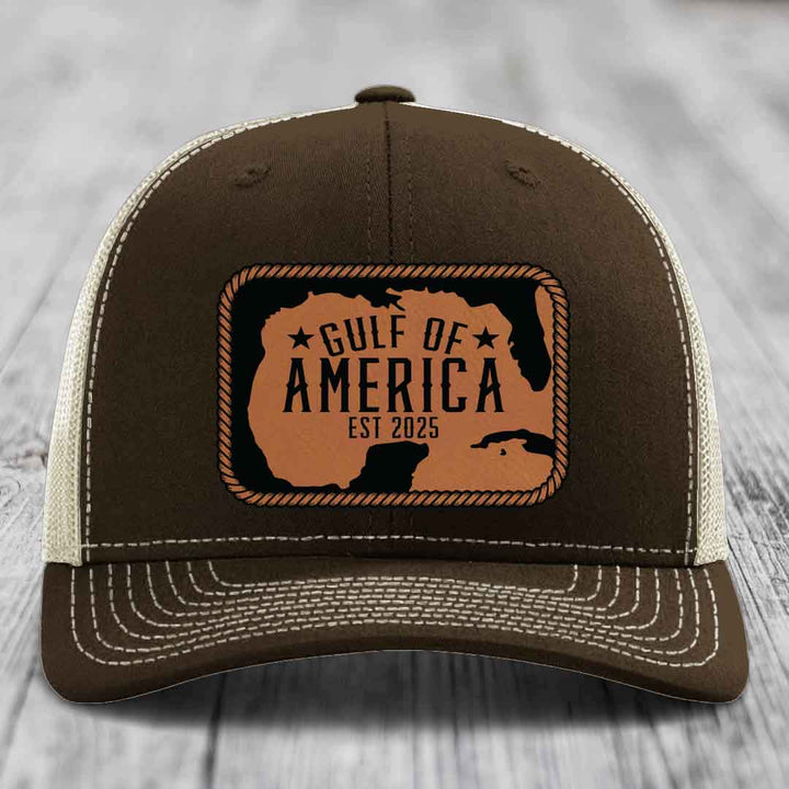 Gulf of America - Leather Patch Hat - Rawhide to Black Patch - Richardson 112 Snapback Trucker Hat