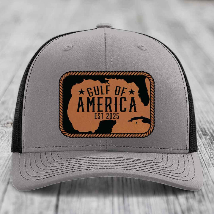 Gulf of America - Leather Patch Hat - Rawhide to Black Patch - Richardson 112 Snapback Trucker Hat