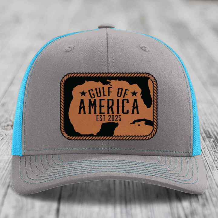 Gulf of America - Leather Patch Hat - Rawhide to Black Patch - Richardson 112 Snapback Trucker Hat
