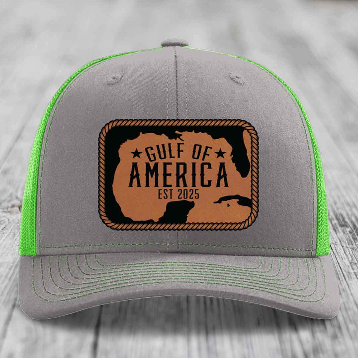 Gulf of America - Leather Patch Hat - Rawhide to Black Patch - Richardson 112 Snapback Trucker Hat