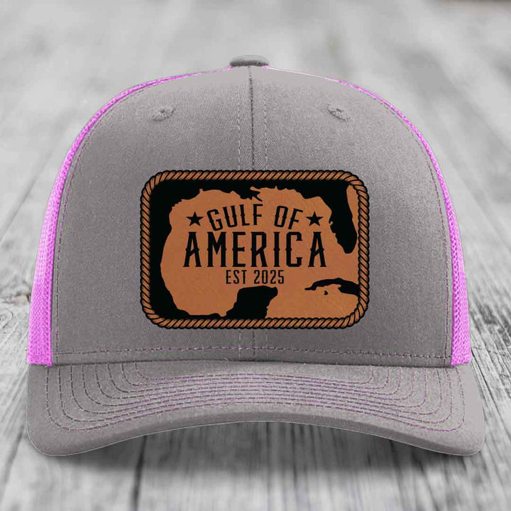 Gulf of America - Leather Patch Hat - Rawhide to Black Patch - Richardson 112 Snapback Trucker Hat