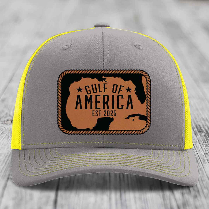 Gulf of America - Leather Patch Hat - Rawhide to Black Patch - Richardson 112 Snapback Trucker Hat