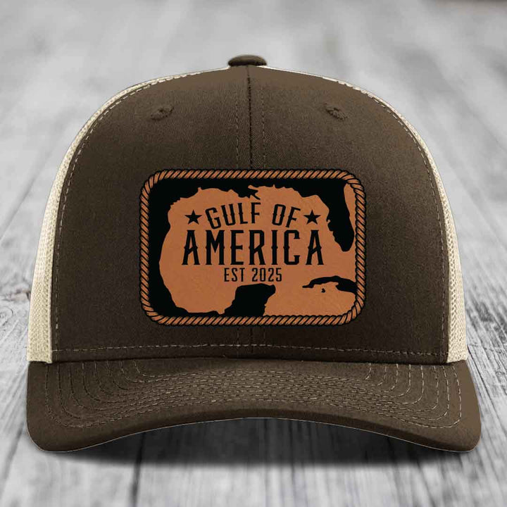Gulf of America - Leather Patch Hat - Rawhide to Black Patch - Richardson 112 Snapback Trucker Hat