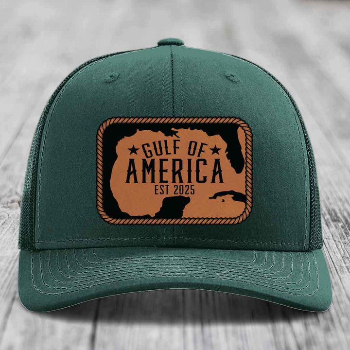 Gulf of America - Leather Patch Hat - Rawhide to Black Patch - Richardson 112 Snapback Trucker Hat