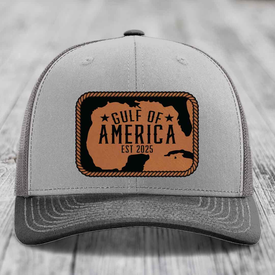 Gulf of America - Leather Patch Hat - Rawhide to Black Patch - Richardson 112 Snapback Trucker Hat