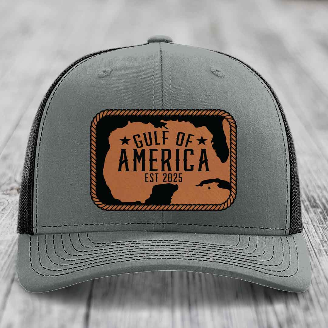 Gulf of America - Leather Patch Hat - Rawhide to Black Patch - Richardson 112 Snapback Trucker Hat