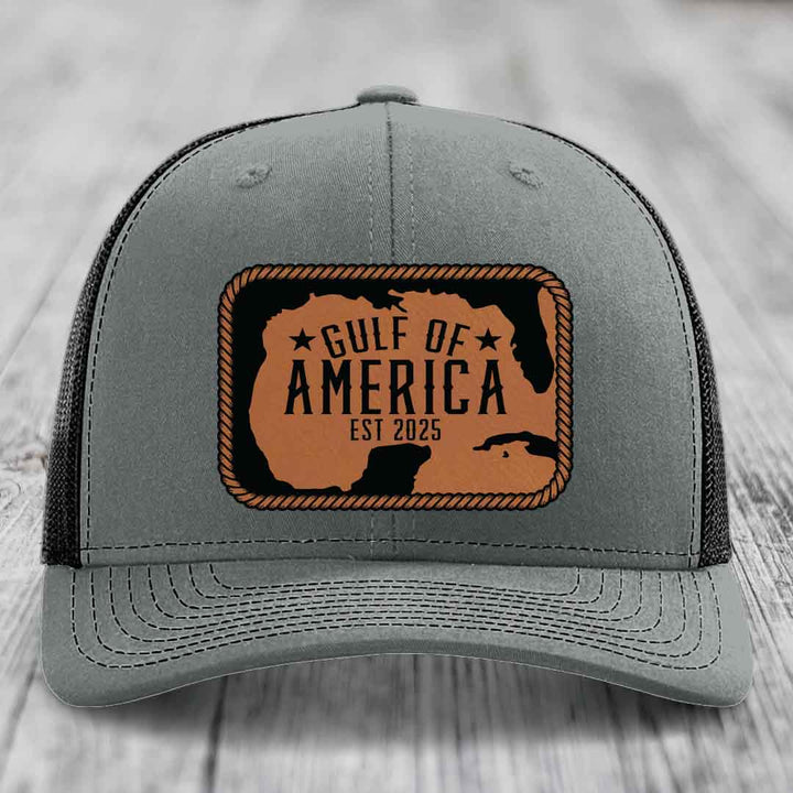 Gulf of America - Leather Patch Hat - Rawhide to Black Patch - Richardson 112 Snapback Trucker Hat