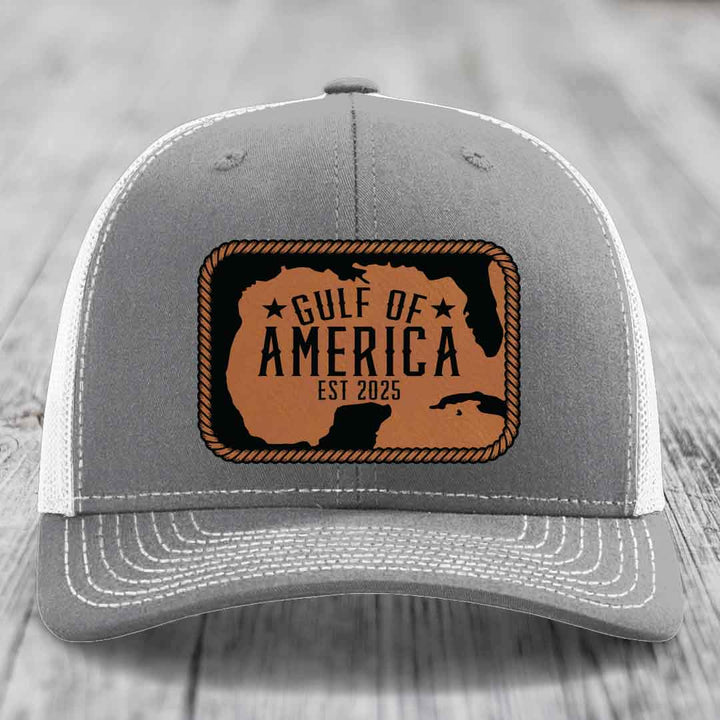 Gulf of America - Leather Patch Hat - Rawhide to Black Patch - Richardson 112 Snapback Trucker Hat