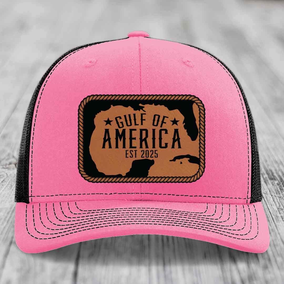 Gulf of America - Leather Patch Hat - Rawhide to Black Patch - Richardson 112 Snapback Trucker Hat