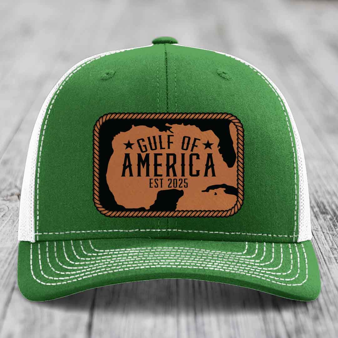 Gulf of America - Leather Patch Hat - Rawhide to Black Patch - Richardson 112 Snapback Trucker Hat