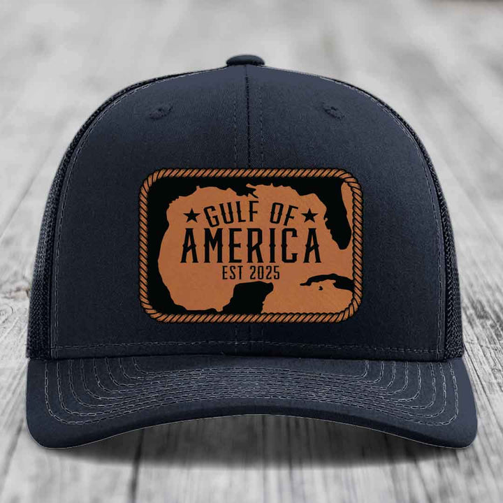 Gulf of America - Leather Patch Hat - Rawhide to Black Patch - Richardson 112 Snapback Trucker Hat