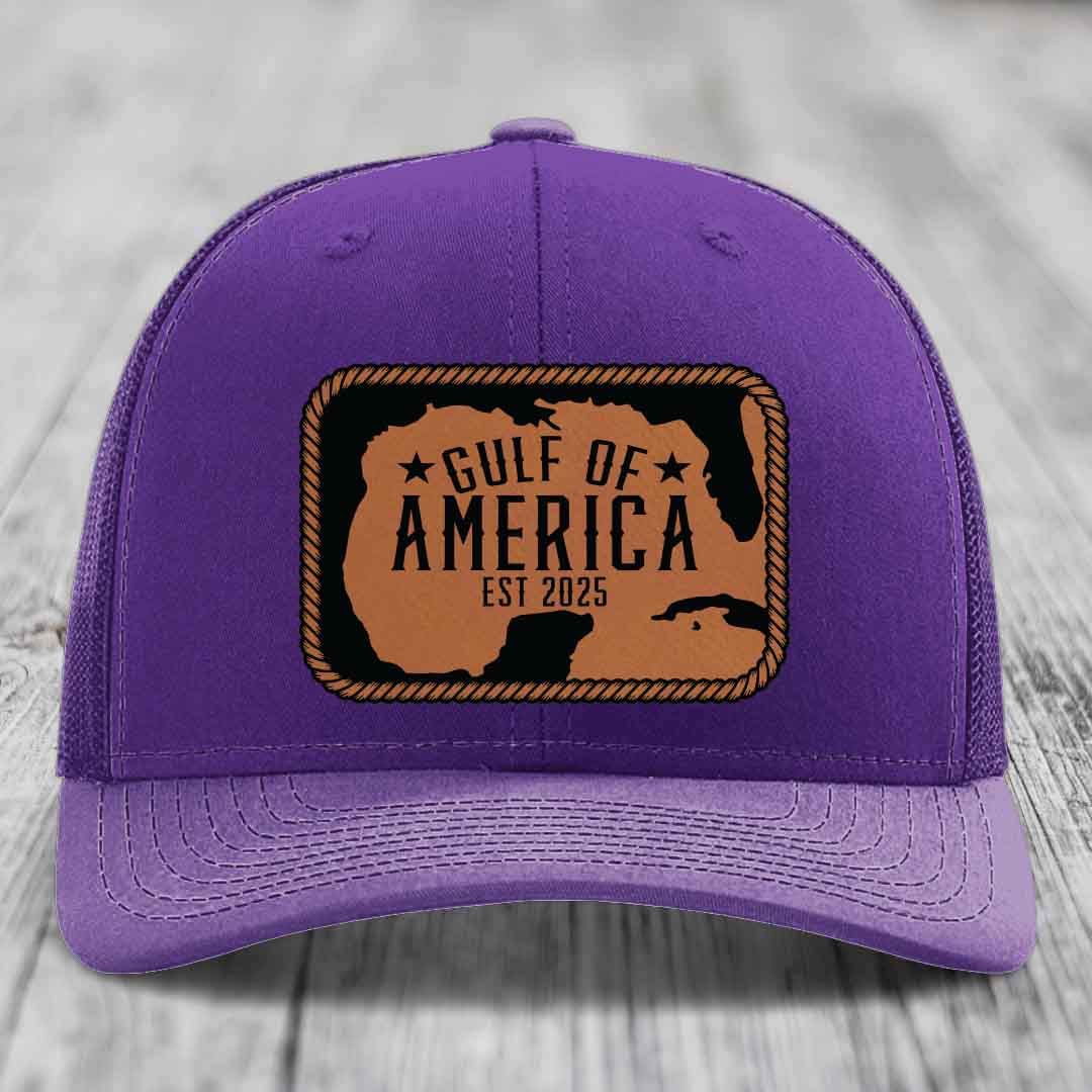 Gulf of America - Leather Patch Hat - Rawhide to Black Patch - Richardson 112 Snapback Trucker Hat