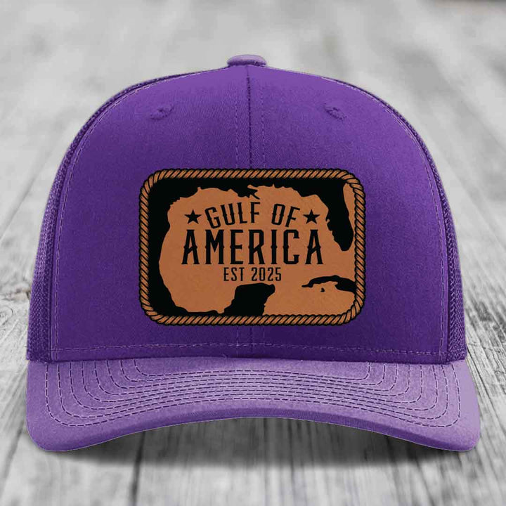 Gulf of America - Leather Patch Hat - Rawhide to Black Patch - Richardson 112 Snapback Trucker Hat