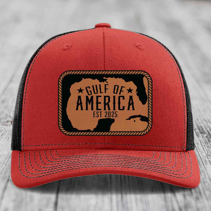 Gulf of America - Leather Patch Hat - Rawhide to Black Patch - Richardson 112 Snapback Trucker Hat