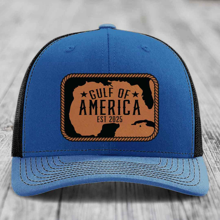 Gulf of America - Leather Patch Hat - Rawhide to Black Patch - Richardson 112 Snapback Trucker Hat
