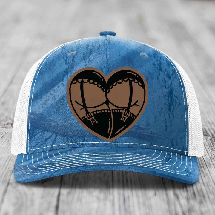 Heart Shaped Ass (Garter Belt) - Leather Patch Hat - Dark Brown to Black Patch - Richardson 112PFP Snapback Trucker Hat