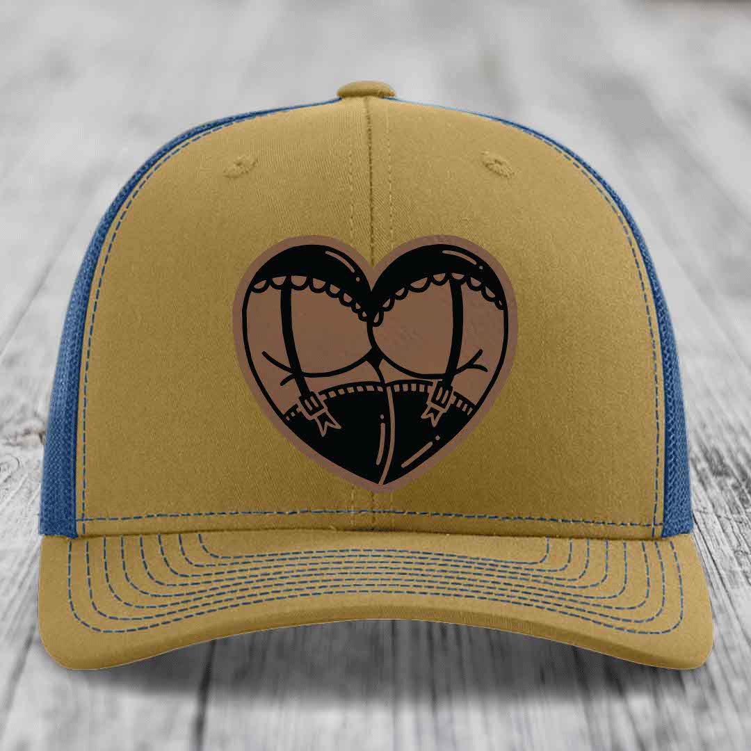 Heart Shaped Ass (Garter Belt) - Leather Patch Hat - Dark Brown to Black Patch - Richardson 112 Snapback Trucker Hat