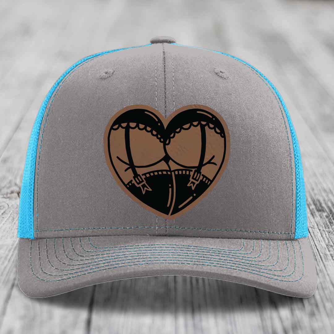 Heart Shaped Ass (Garter Belt) - Leather Patch Hat - Dark Brown to Black Patch - Richardson 112 Snapback Trucker Hat