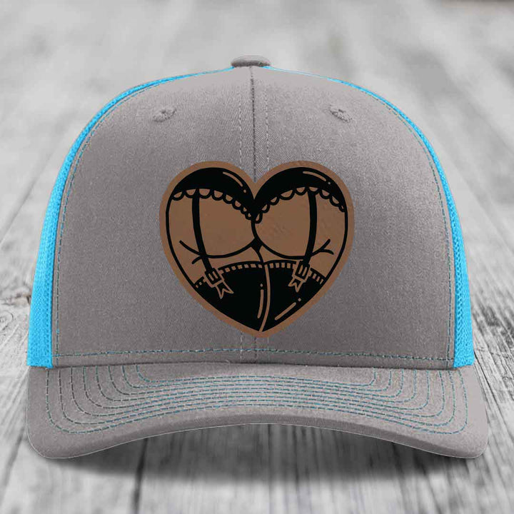 Heart Shaped Ass (Garter Belt) - Leather Patch Hat - Dark Brown to Black Patch - Richardson 112 Snapback Trucker Hat