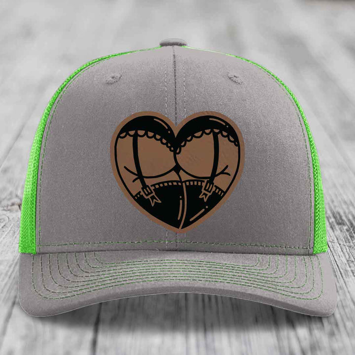 Heart Shaped Ass (Garter Belt) - Leather Patch Hat - Dark Brown to Black Patch - Richardson 112 Snapback Trucker Hat