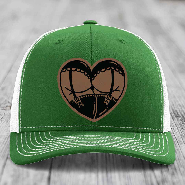 Heart Shaped Ass (Garter Belt) - Leather Patch Hat - Dark Brown to Black Patch - Richardson 112 Snapback Trucker Hat