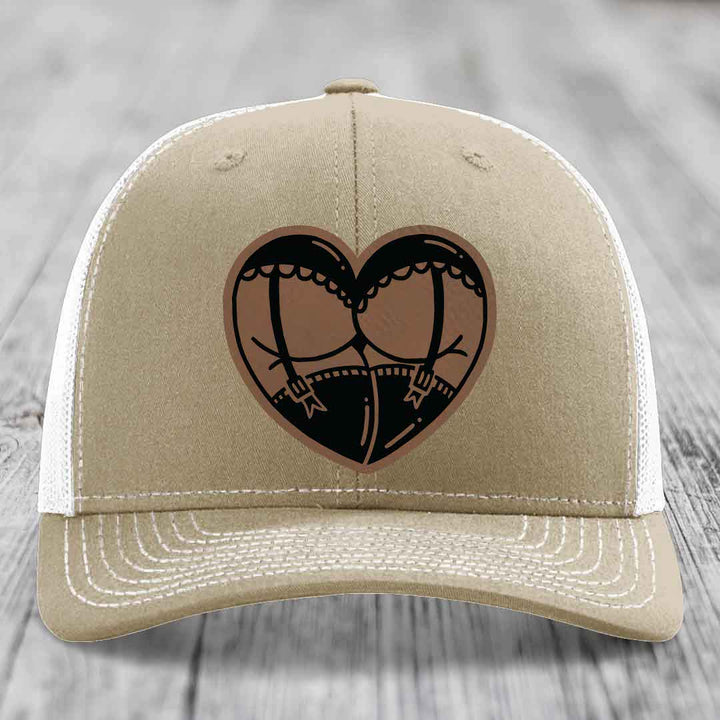 Heart Shaped Ass (Garter Belt) - Leather Patch Hat - Dark Brown to Black Patch - Richardson 112 Snapback Trucker Hat