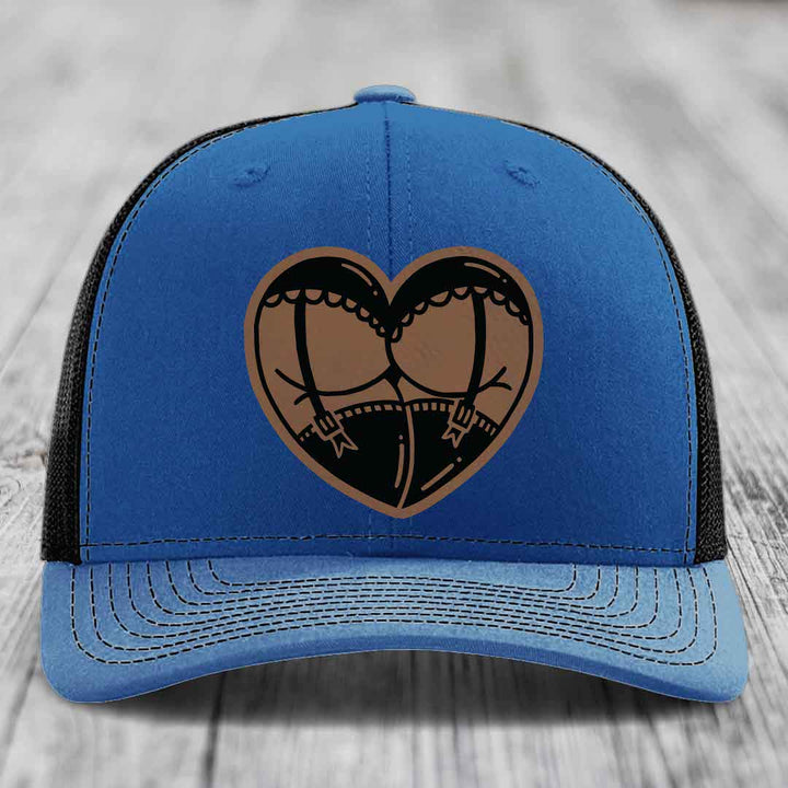 Heart Shaped Ass (Garter Belt) - Leather Patch Hat - Dark Brown to Black Patch - Richardson 112 Snapback Trucker Hat