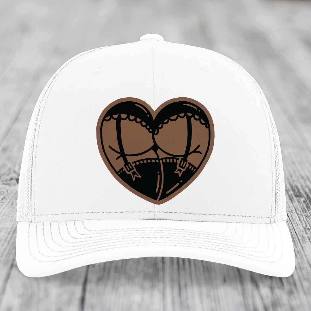 Heart Shaped Ass (Garter Belt) - Leather Patch Hat - Dark Brown to Black Patch - Richardson 112 Snapback Trucker Hat