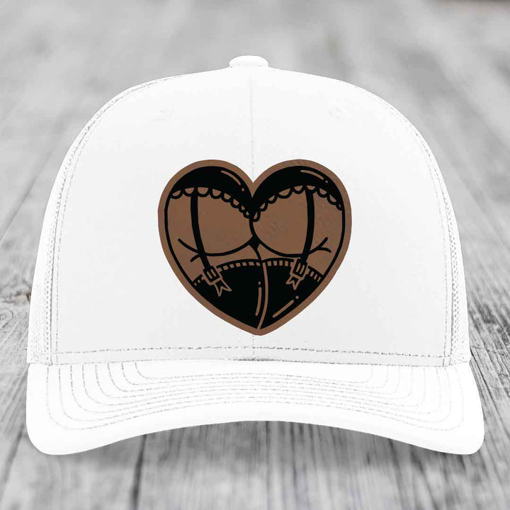 Heart Shaped Ass (Garter Belt) - Leather Patch Hat - Dark Brown to Black Patch - Richardson 112 Snapback Trucker Hat