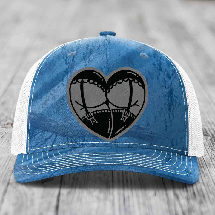 Heart Shaped Ass (Garter Belt) - Leather Patch Hat - Grey to Black Patch - Richardson 112PFP Snapback Trucker Hat