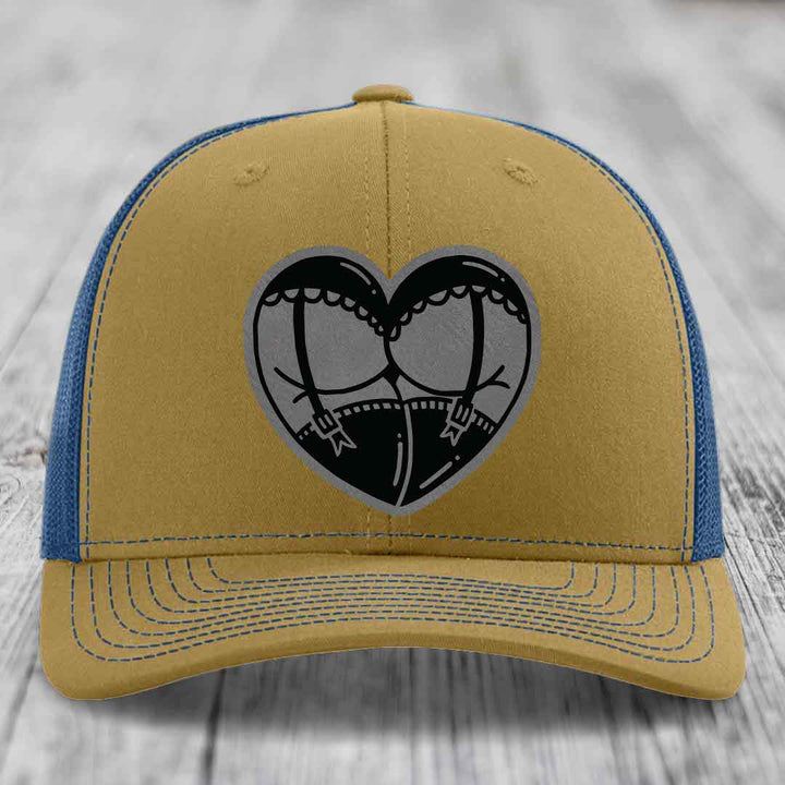 Heart Shaped Ass (Garter Belt) - Leather Patch Hat - Grey to Black Patch - Richardson 112 Snapback Trucker Hat