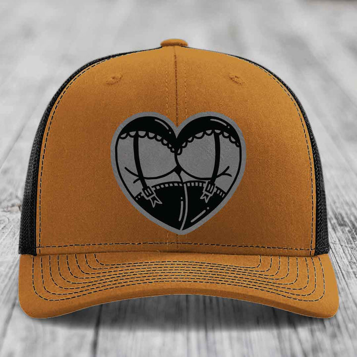 Heart Shaped Ass (Garter Belt) - Leather Patch Hat - Grey to Black Patch - Richardson 112 Snapback Trucker Hat