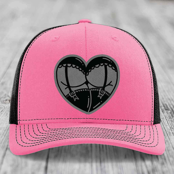 Heart Shaped Ass (Garter Belt) - Leather Patch Hat - Grey to Black Patch - Richardson 112 Snapback Trucker Hat