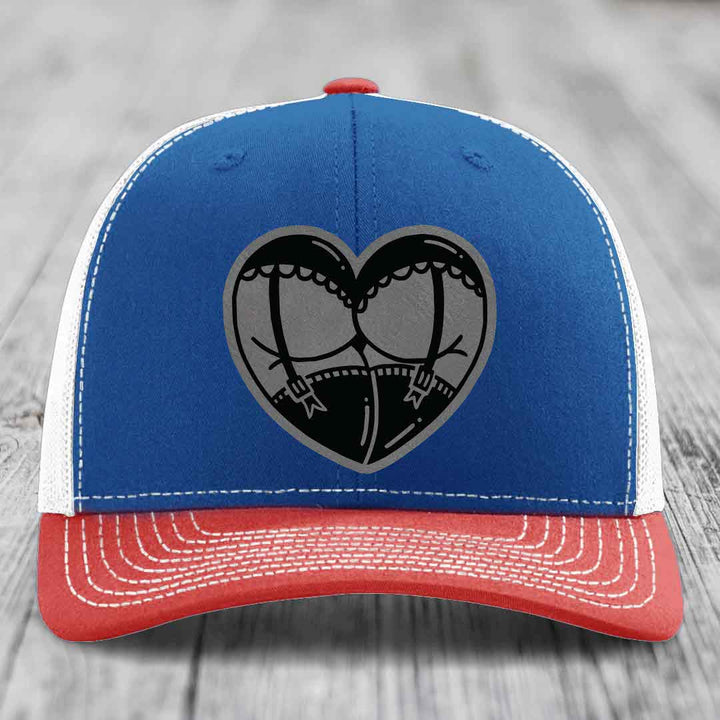 Heart Shaped Ass (Garter Belt) - Leather Patch Hat - Grey to Black Patch - Richardson 112 Snapback Trucker Hat