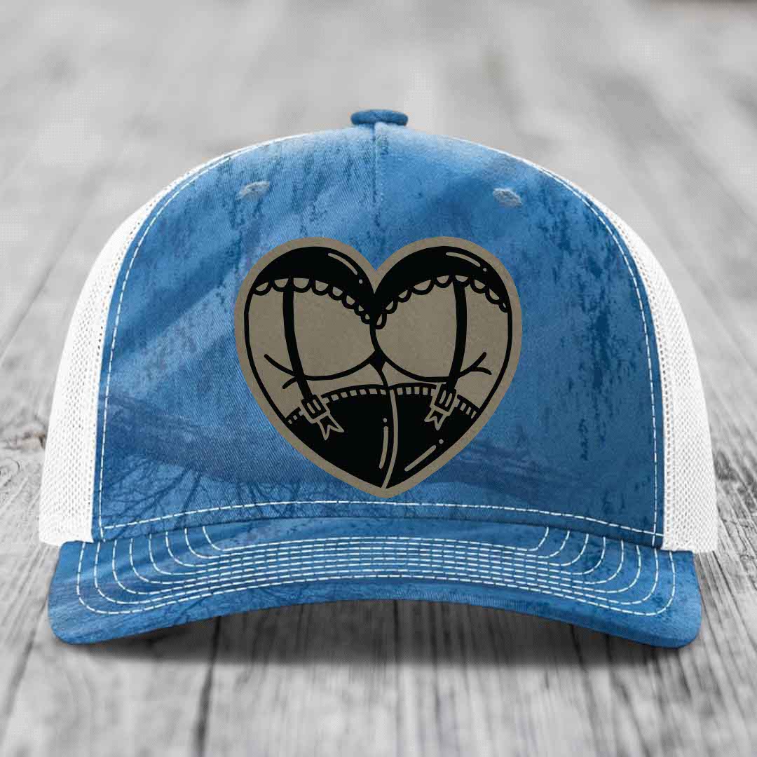 Heart Shaped Ass (Garter Belt) - Leather Patch Hat - Light Brown to Black Patch - Richardson 112PFP Snapback Trucker Hat