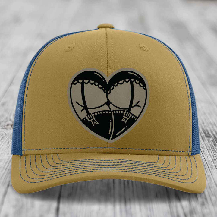 Heart Shaped Ass (Garter Belt) - Leather Patch Hat - Light Brown to Black Patch - Richardson 112 Snapback Trucker Hat