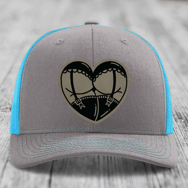 Heart Shaped Ass (Garter Belt) - Leather Patch Hat - Light Brown to Black Patch - Richardson 112 Snapback Trucker Hat
