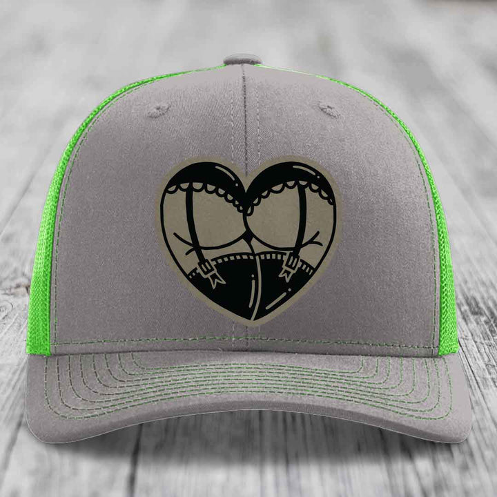 Heart Shaped Ass (Garter Belt) - Leather Patch Hat - Light Brown to Black Patch - Richardson 112 Snapback Trucker Hat