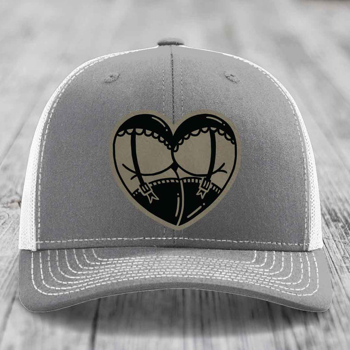 Heart Shaped Ass (Garter Belt) - Leather Patch Hat - Light Brown to Black Patch - Richardson 112 Snapback Trucker Hat