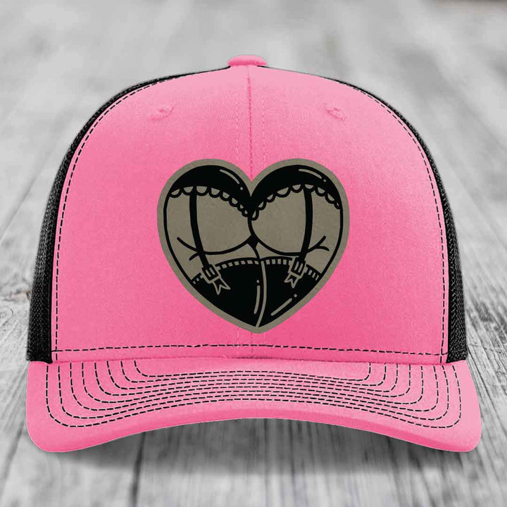 Heart Shaped Ass (Garter Belt) - Leather Patch Hat - Light Brown to Black Patch - Richardson 112 Snapback Trucker Hat