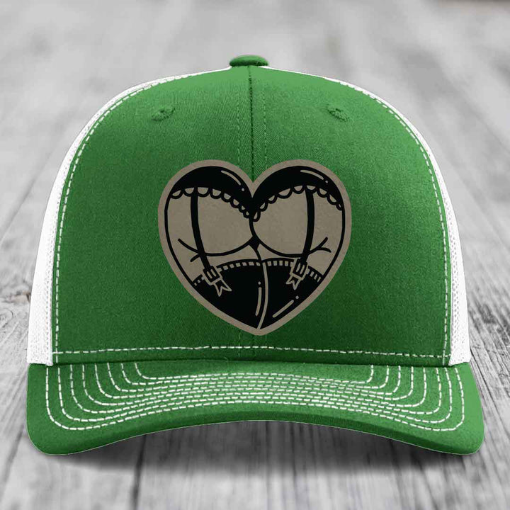 Heart Shaped Ass (Garter Belt) - Leather Patch Hat - Light Brown to Black Patch - Richardson 112 Snapback Trucker Hat