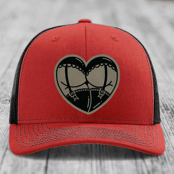 Heart Shaped Ass (Garter Belt) - Leather Patch Hat - Light Brown to Black Patch - Richardson 112 Snapback Trucker Hat