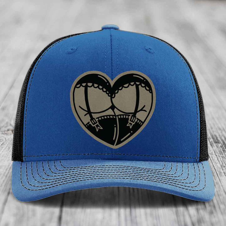 Heart Shaped Ass (Garter Belt) - Leather Patch Hat - Light Brown to Black Patch - Richardson 112 Snapback Trucker Hat