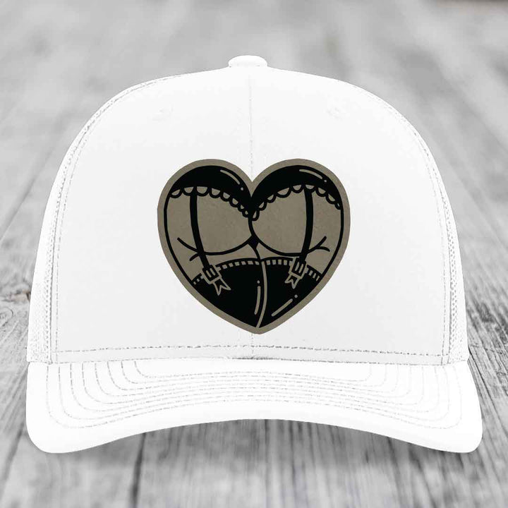 Heart Shaped Ass (Garter Belt) - Leather Patch Hat - Light Brown to Black Patch - Richardson 112 Snapback Trucker Hat