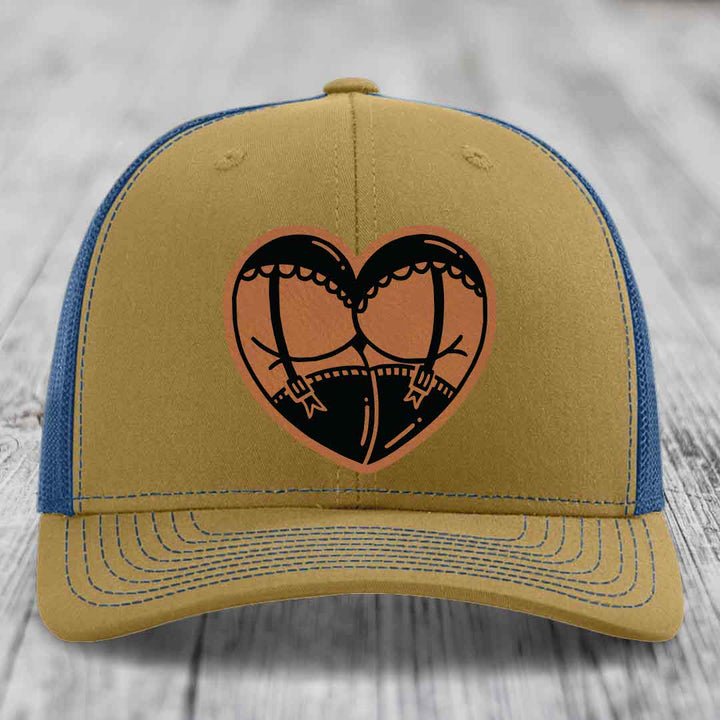 Heart Shaped Ass (Garter Belt) - Leather Patch Hat - Rawhide to Black Patch - Richardson 112 Snapback Trucker Hat